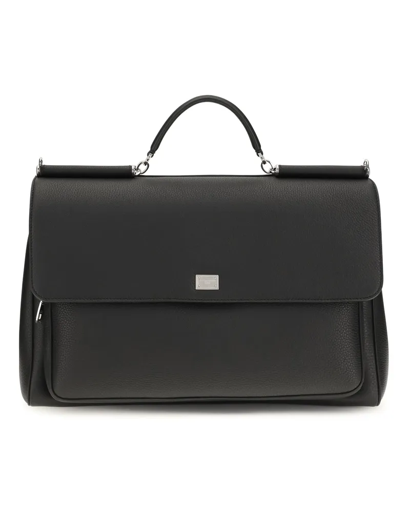 Dolce & Gabbana My Sicily Calfskin Leather Shoulder Bag — Black Black