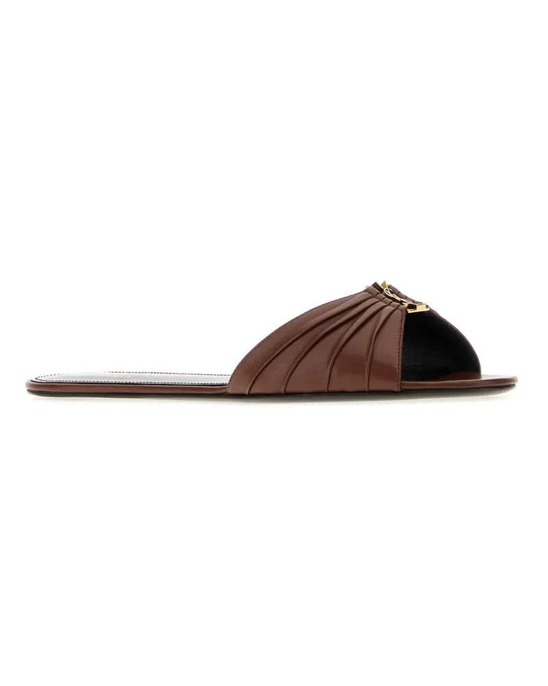Saint Laurent Women's Brown Nappa Leather Babylone Slippers Aestheticbrown Scarpe Con Tacco High Heel Shoes Brown