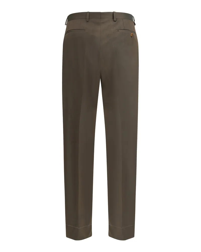 Brioni Men's Capri Pants Kaki Fleece Wool Ovis Aries Trousers Kaki