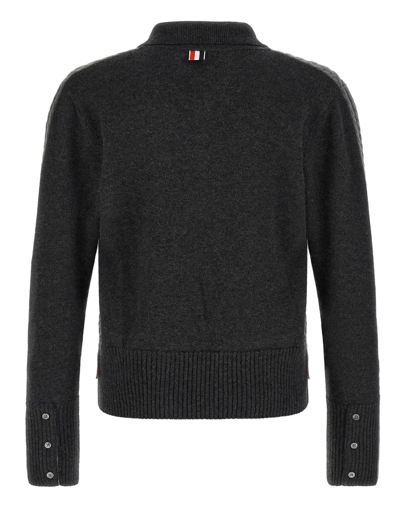 Thom Browne Braided Wool 2-in-1 Knit Polo — Dark Grey Dark