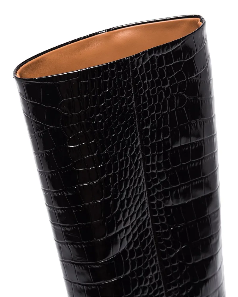 Paris Texas Crocodile-Effect Patent Leather Boot — Black Black