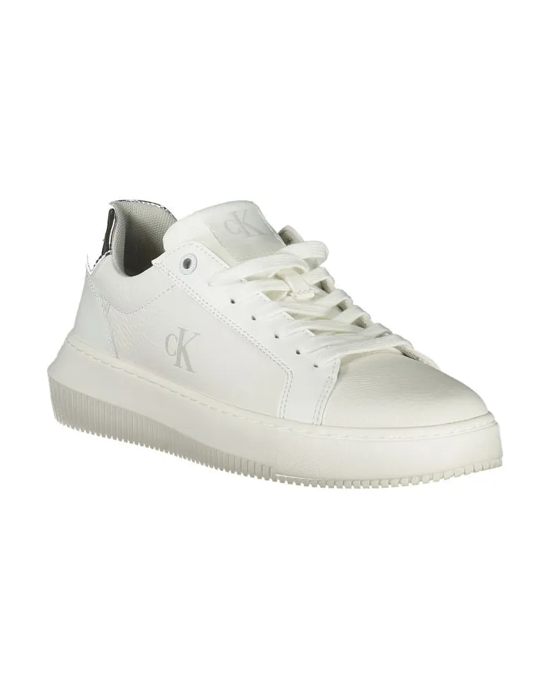 Calvin Klein Logo-Embroidered Leather Sneaker — White White