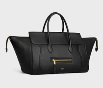Structured Leather Trapezoid Top Handle Bag — Black