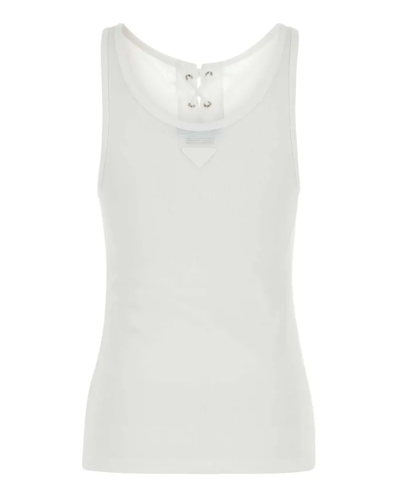 Prada Lace-Up Cotton Tank Top — White White