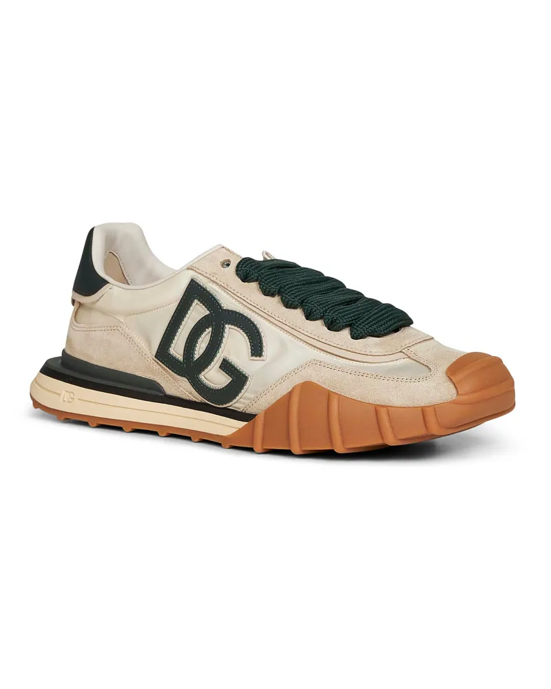 Dolce & Gabbana Mesh and Suede Colorblock Sneaker — Beige Beige