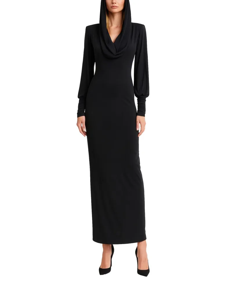 ROTATE Birger Christensen Hooded Viscose Dress — Black Black