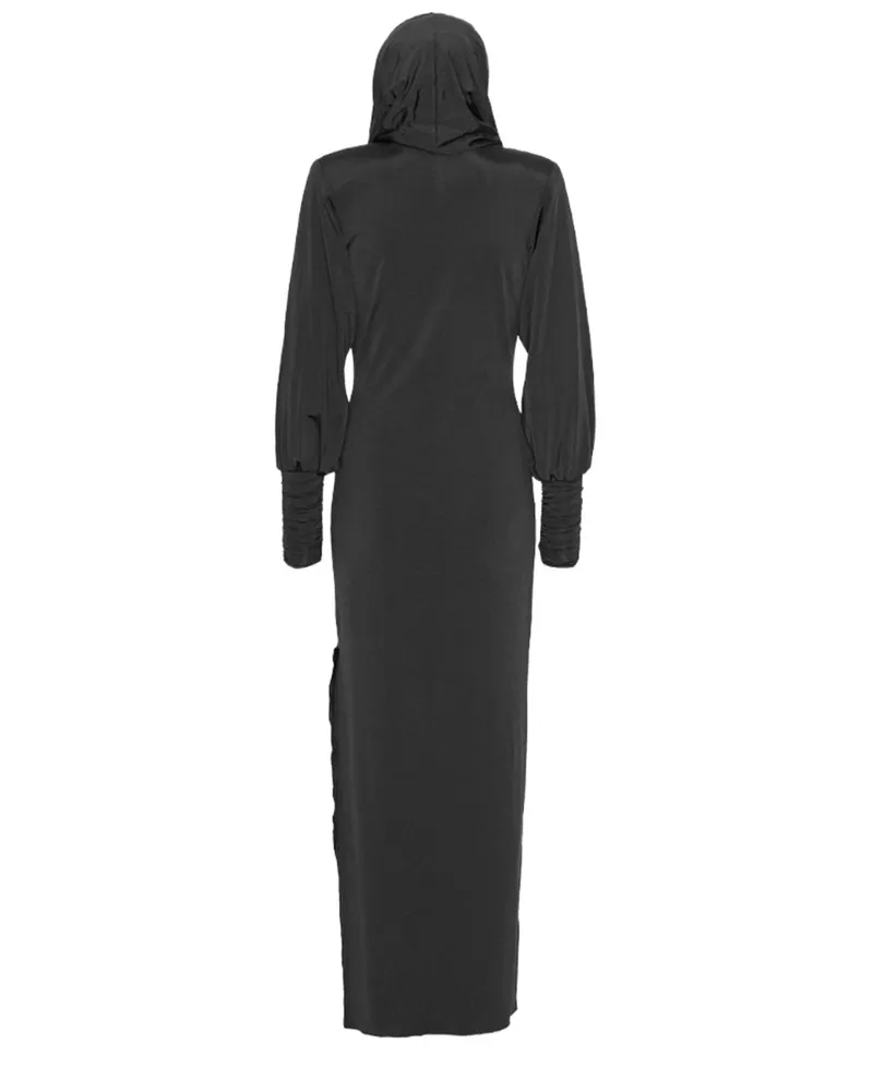 ROTATE Birger Christensen Hooded Viscose Dress — Black Black