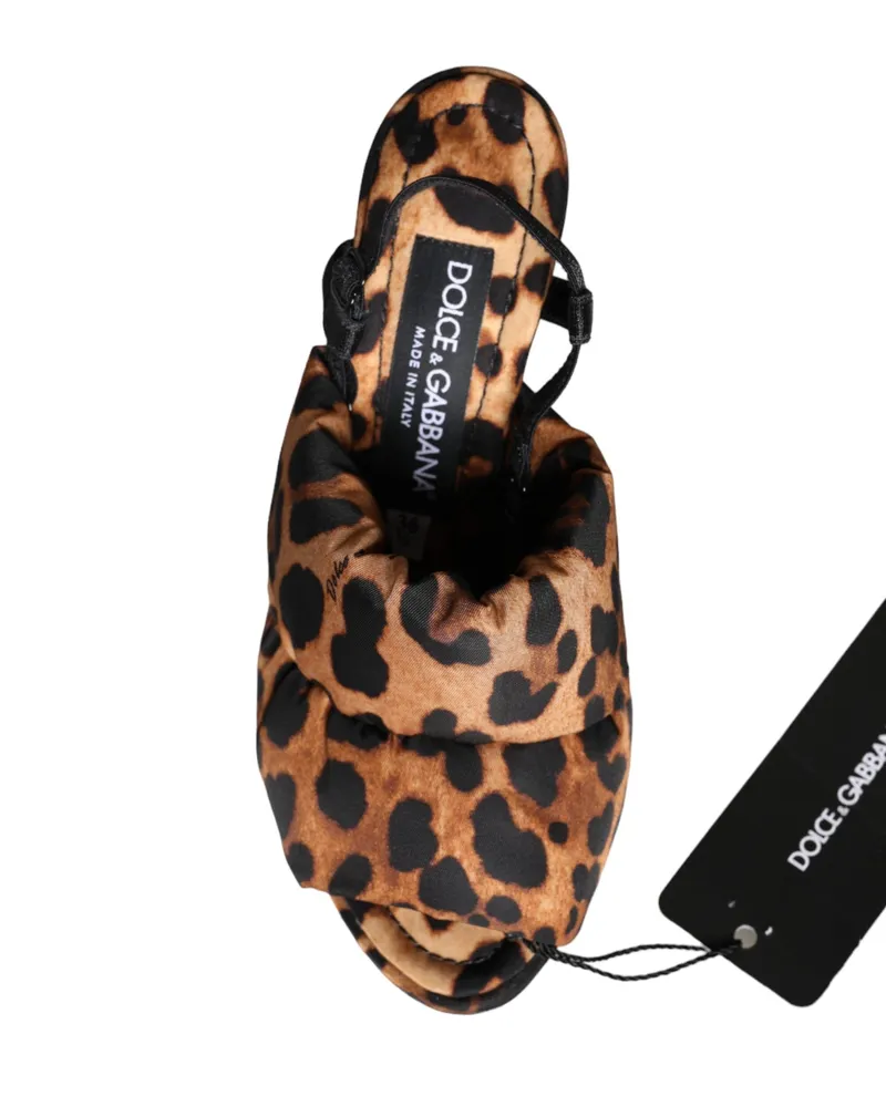 Dolce & Gabbana Women's Brown Leopard Keira Slingback Sandals Shoes Nylon Elastane Brown