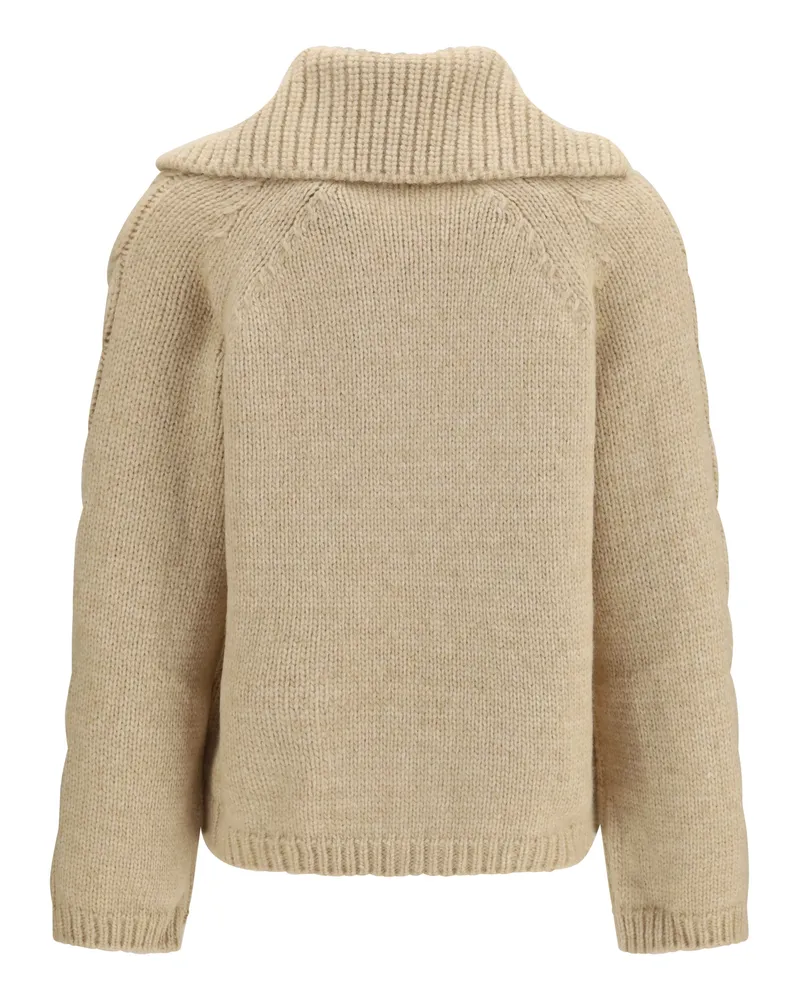 Moncler Women's Alpaca And Wool Blend Zip Cardigan Light Beige Sweater 