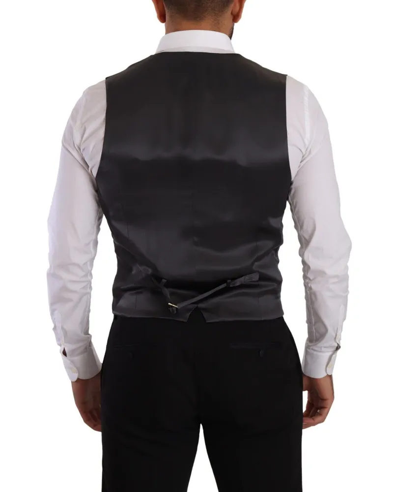 Dolce & Gabbana Men's Gray Striped Double Breasted Waistcoat Vest Black And Virgin Wool Clothing Black