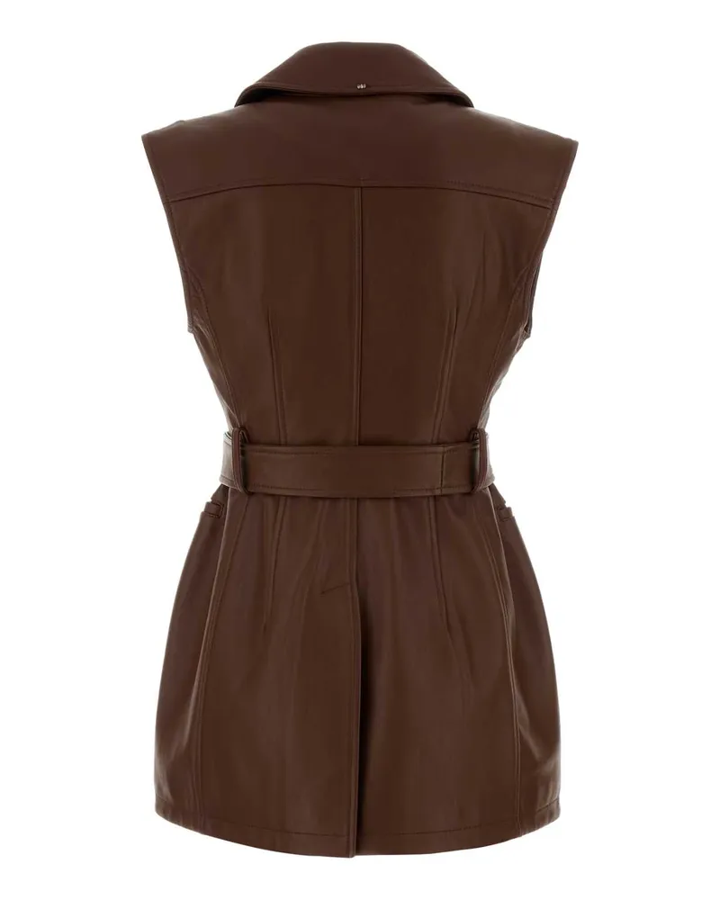 SPORTMAX Women's Chocolate Leather Favella Vest Brandy Giacche Pelle Jacket Brown