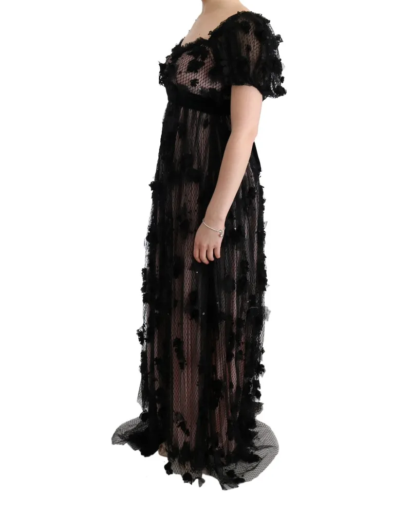 Dolce & Gabbana Women's Black Pink Silk Applique Shift Dress Black