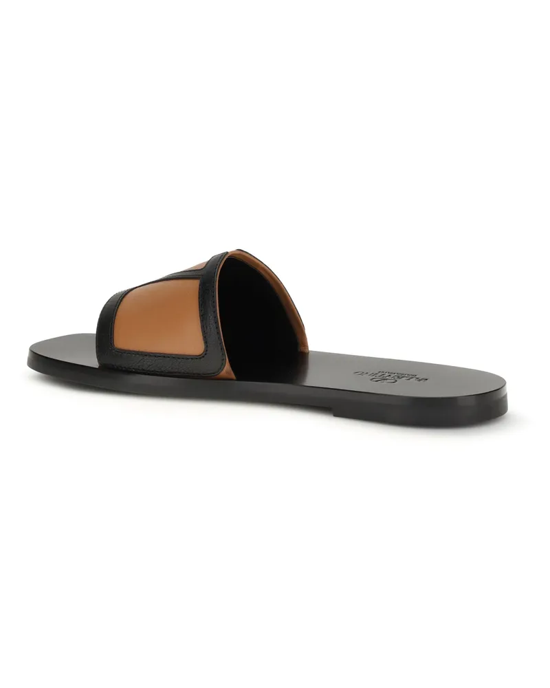 Valentino Garavani Men's Viva Superstar Slide Sandals Nero-Roasted Pecan Calf Leather Bos Taurus Nero/roasted Black