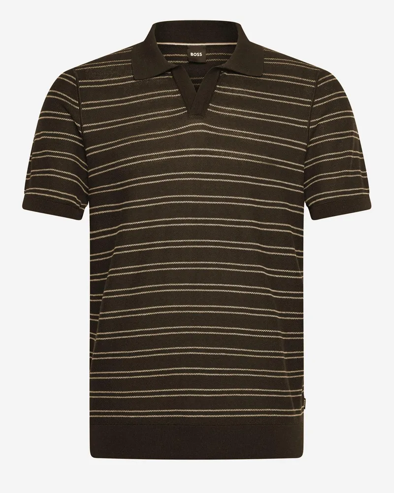 HUGO BOSS Striped Cotton-Lyocell Polo — Brown Brown