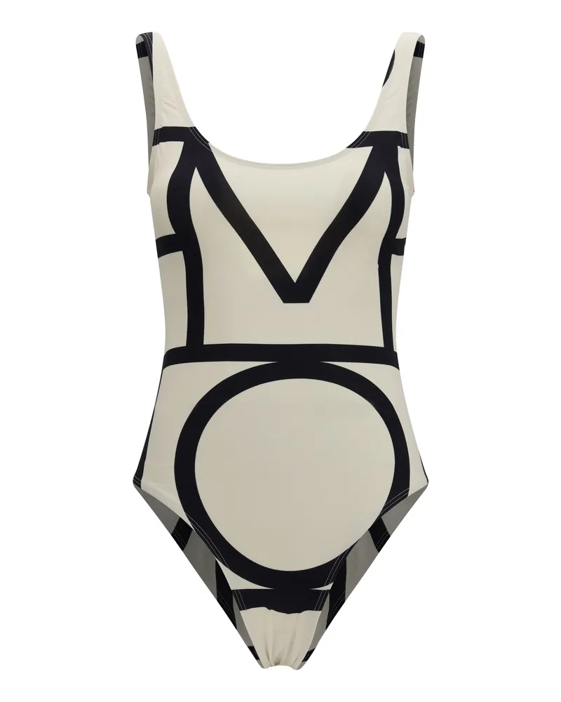 Totême Women One-Piece Swimsuit Monogram Tofu Polyamide Swimwear Sea Clothing Beige