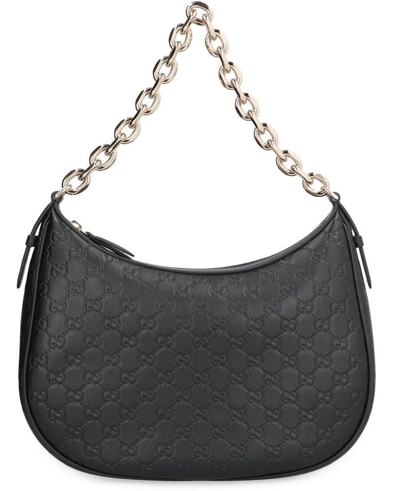 Gucci Women's Shoulder Bag Gg Emblem Black Leather Calf Bucket Black