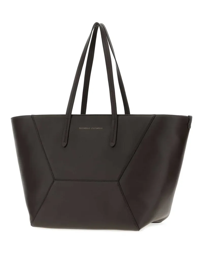Brunello Cucinelli Women's Brown Leather Shopping Bag Testa Moro Borse A Mano Brown