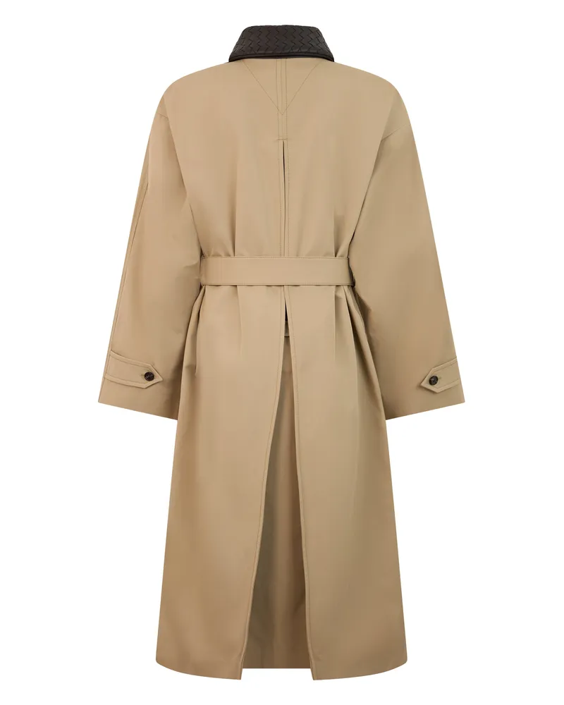 Bottega Veneta Women's Trench Coat With Woven Collar, Sahara Cotton & Raincoats Beige