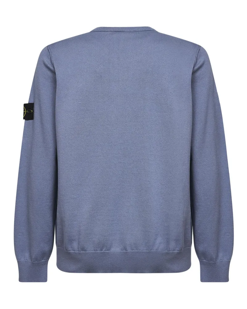 Stone Island Men's Avio Blue Organic Cotton Knit Crewneck Sweater Blue