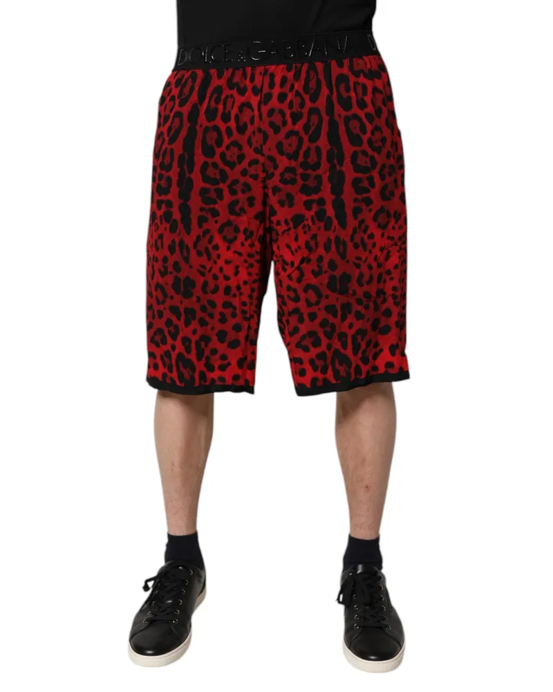 Dolce & Gabbana Men's Red Leopard Print Viscose Bermuda Shorts Red