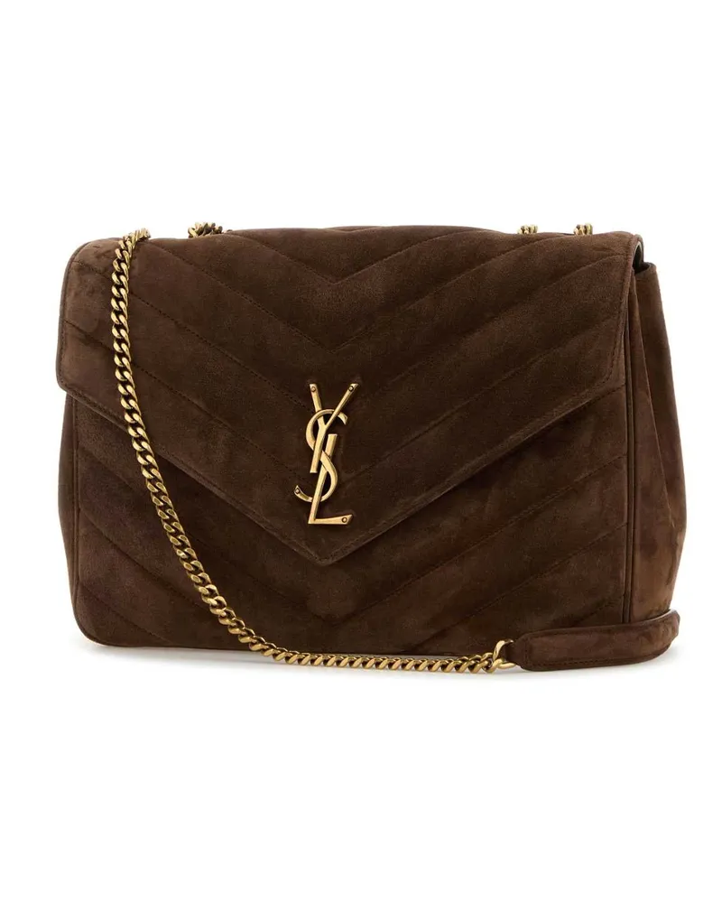 Saint Laurent Women's Brown Suede Large Lou Shoulder Bag Barkbrown Borse A Tracolla Brown