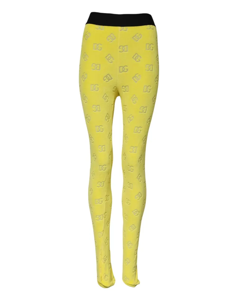 Dolce & Gabbana Women Yellow Logo Slim Fit Leggings Pants Cotton Yellow