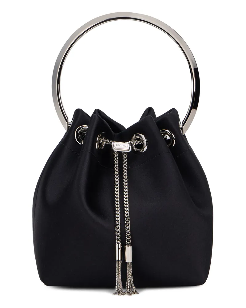 Jimmy Choo Women's Handbag Bon Satin Black-Silver Viscose Handbags Black/silver Hand Bags Black