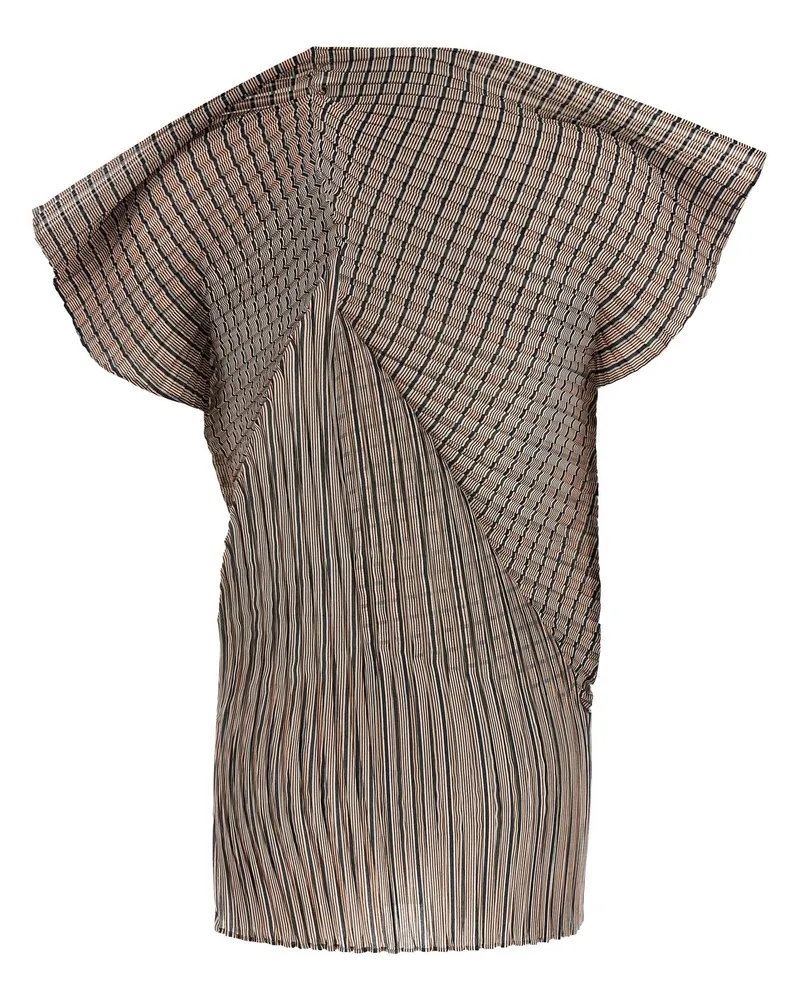 Issey Miyake Pleated Striped Blouse — Beige Beige