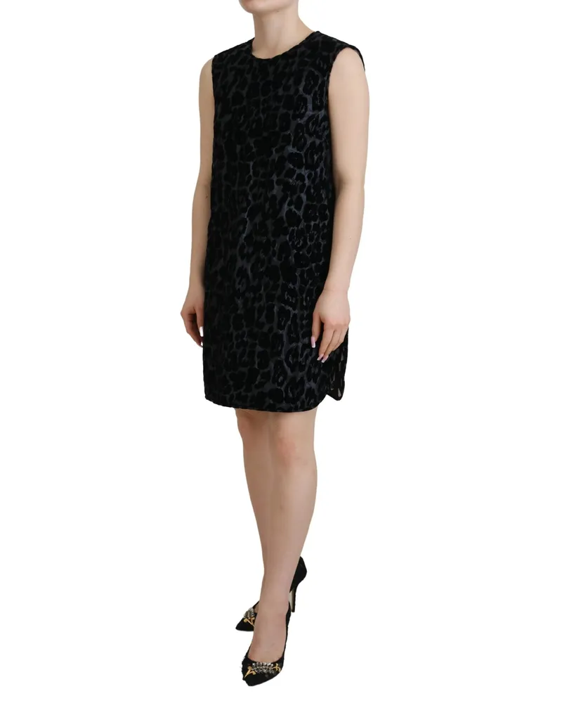 Dolce & Gabbana Women Black Leopard Shift Mini Polyester Dress Black