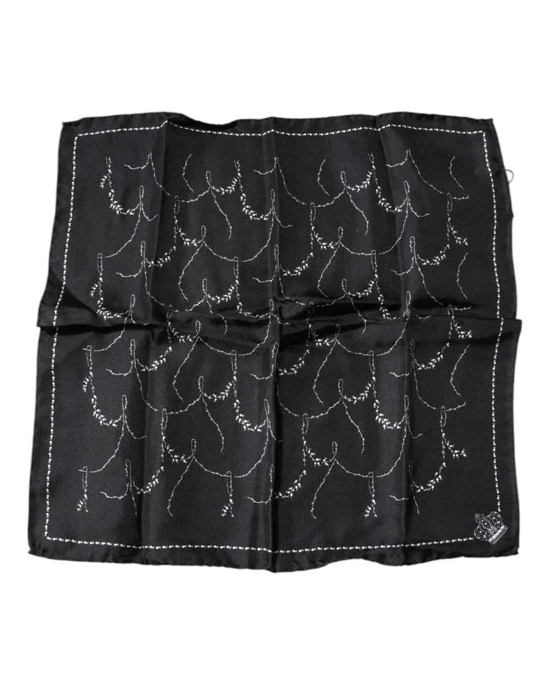 Dolce & Gabbana Men's Black Patterned Silk Handkerchief Scarf Black