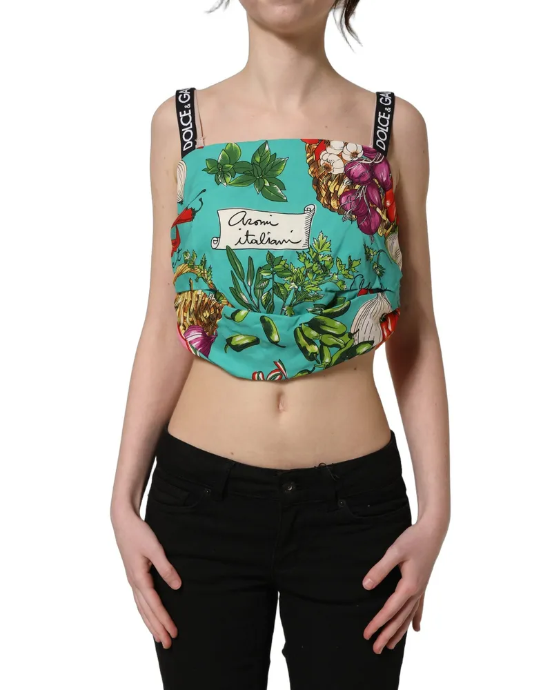 Dolce & Gabbana Women's Multicolor Silk Vegetable Print Cropped Top Elastane Multicolor
