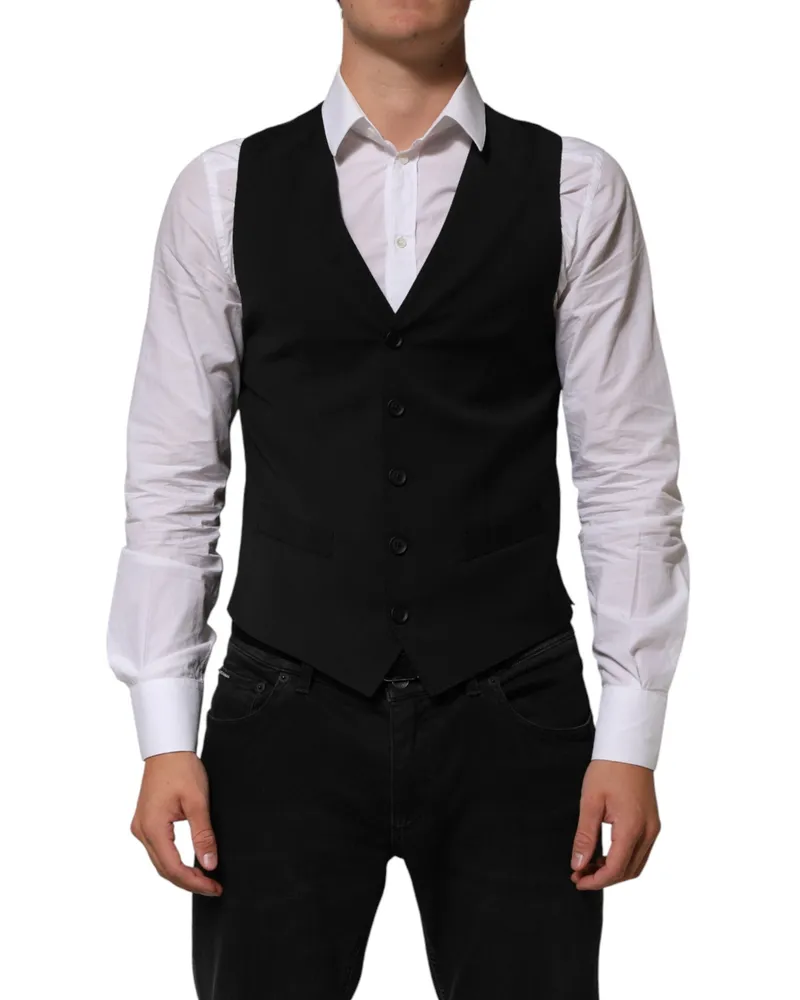 Dolce & Gabbana Men's Black Polyester Dress Formal Waistcoat Vest 02+pl+wo Black