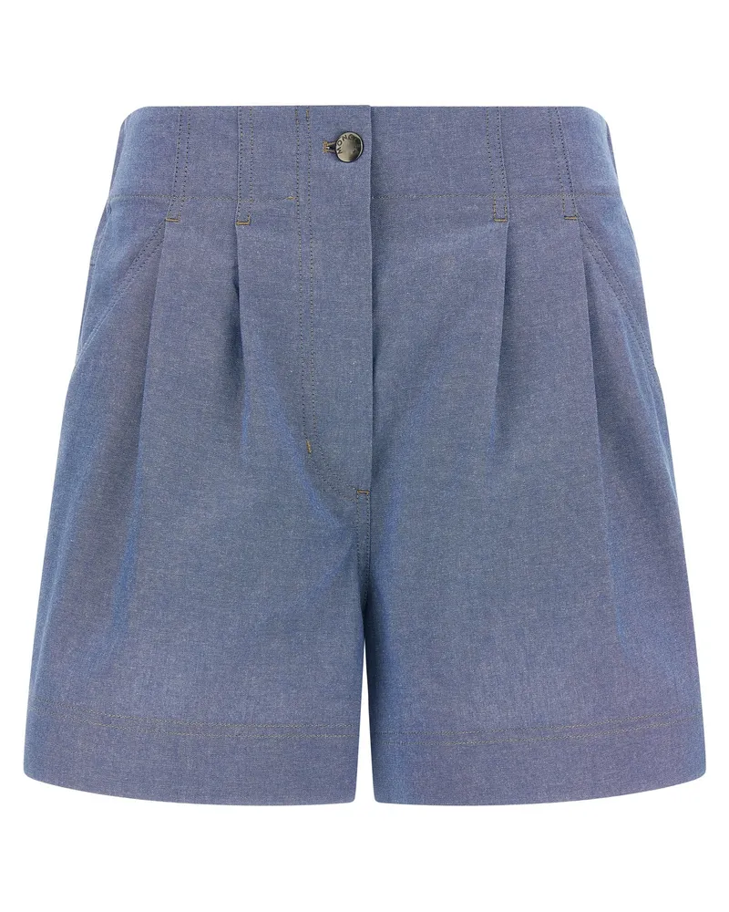 Moncler Pleated Cotton Bermuda Shorts — Blue Blue