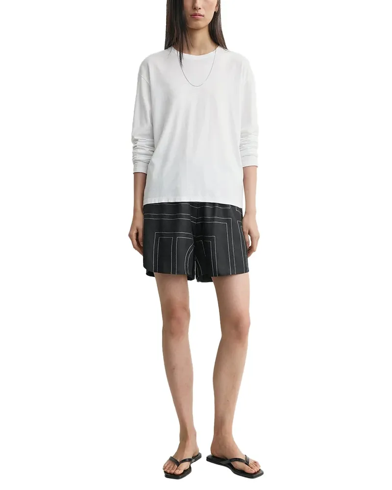Totême Monogram Embroidered Silk Shorts — Black Black