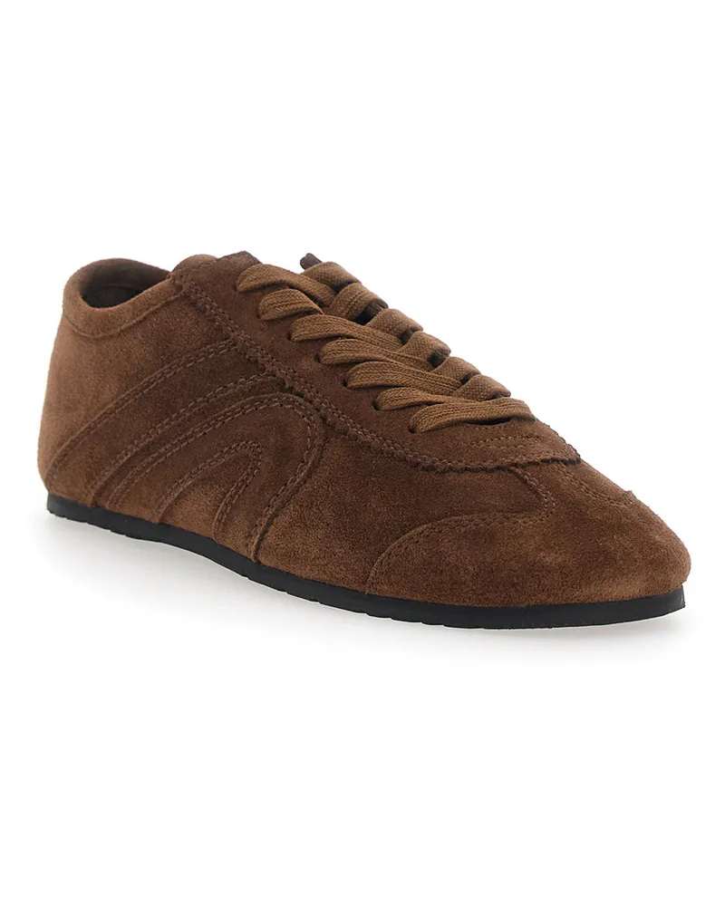 Jeffrey Campbell Women's Sneakers Aleta Brown Leather Upper Trainers Brown