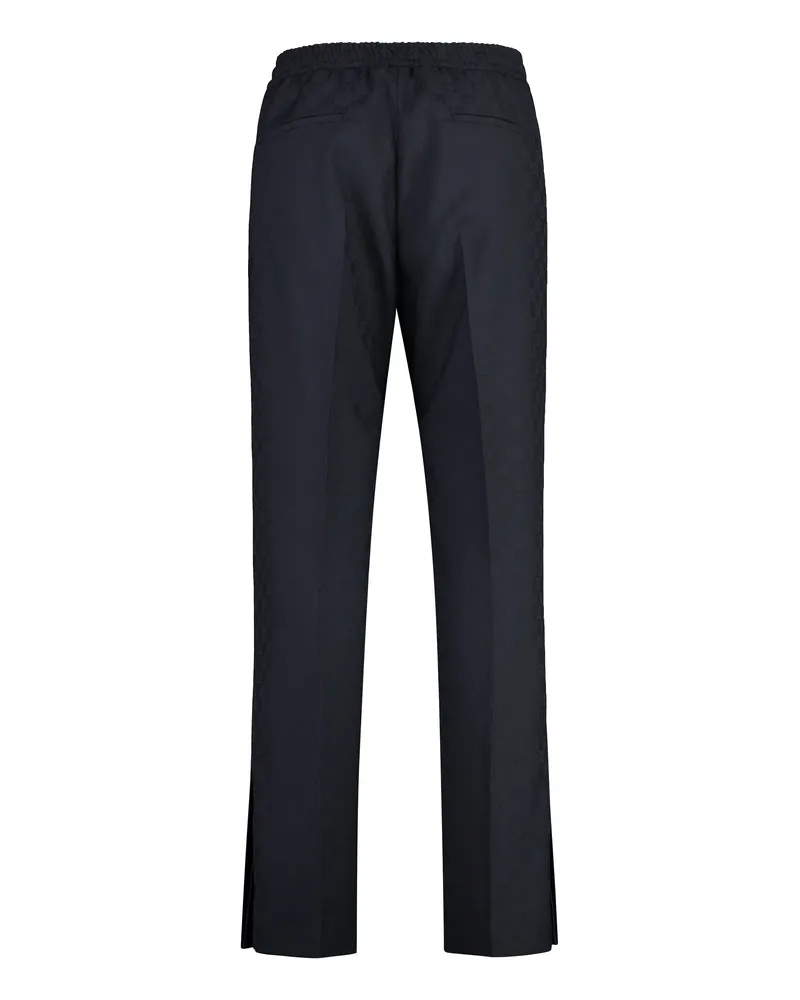 Gucci Men's Jacquard Motif Trousers Blue Cotton Navy