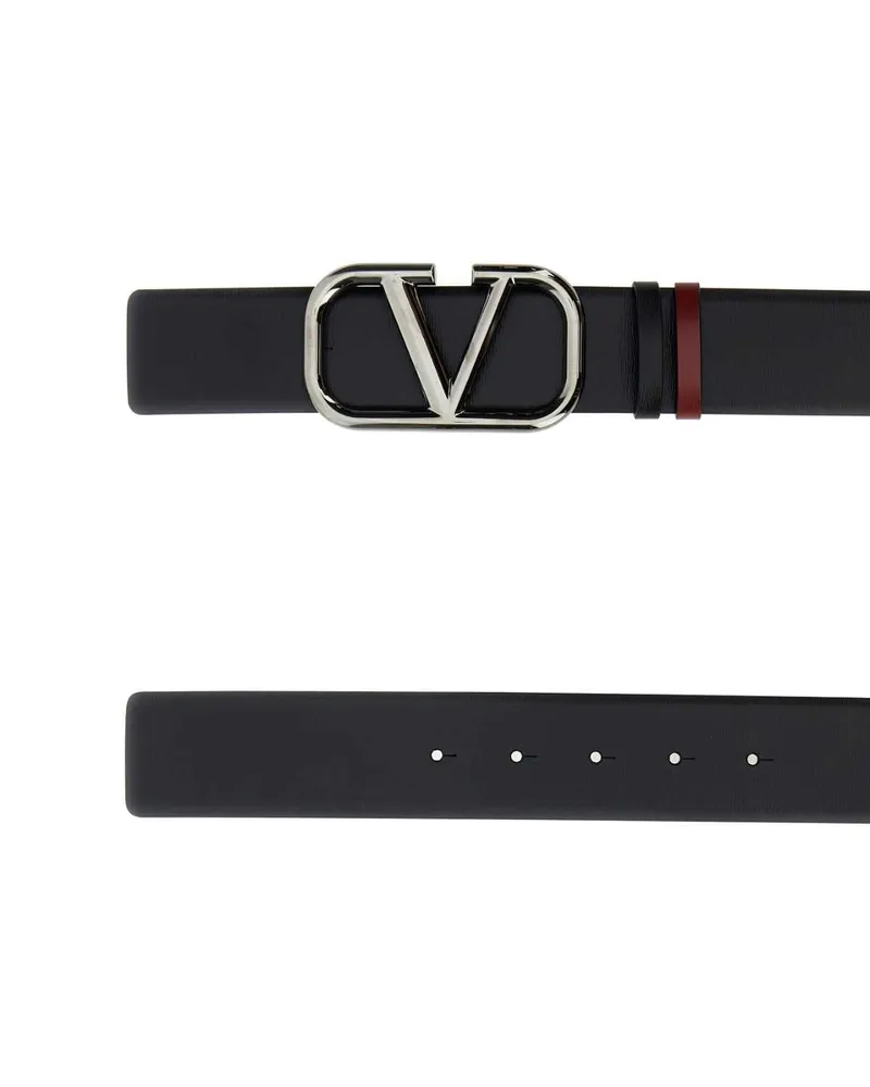 Valentino Garavani Men's Vlogo Signature Buckle Belt Black Calf Finisci Ruthenium Black