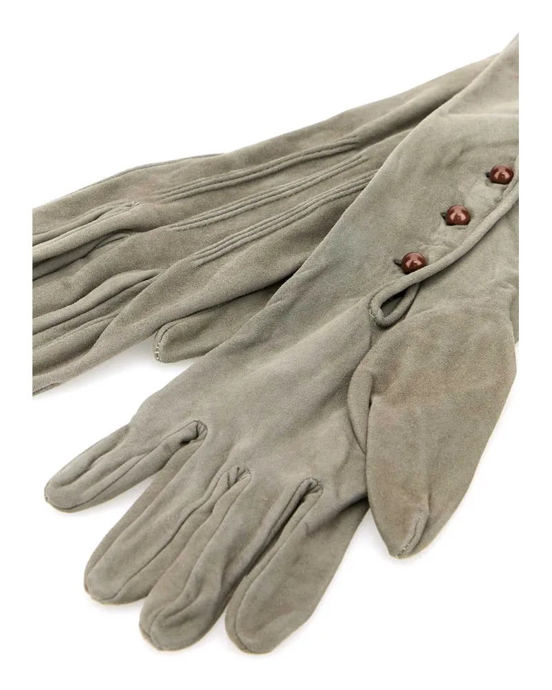 Prada Women's Ligh Grey Suede Long Gloves Nube Agnello Guanti Gray