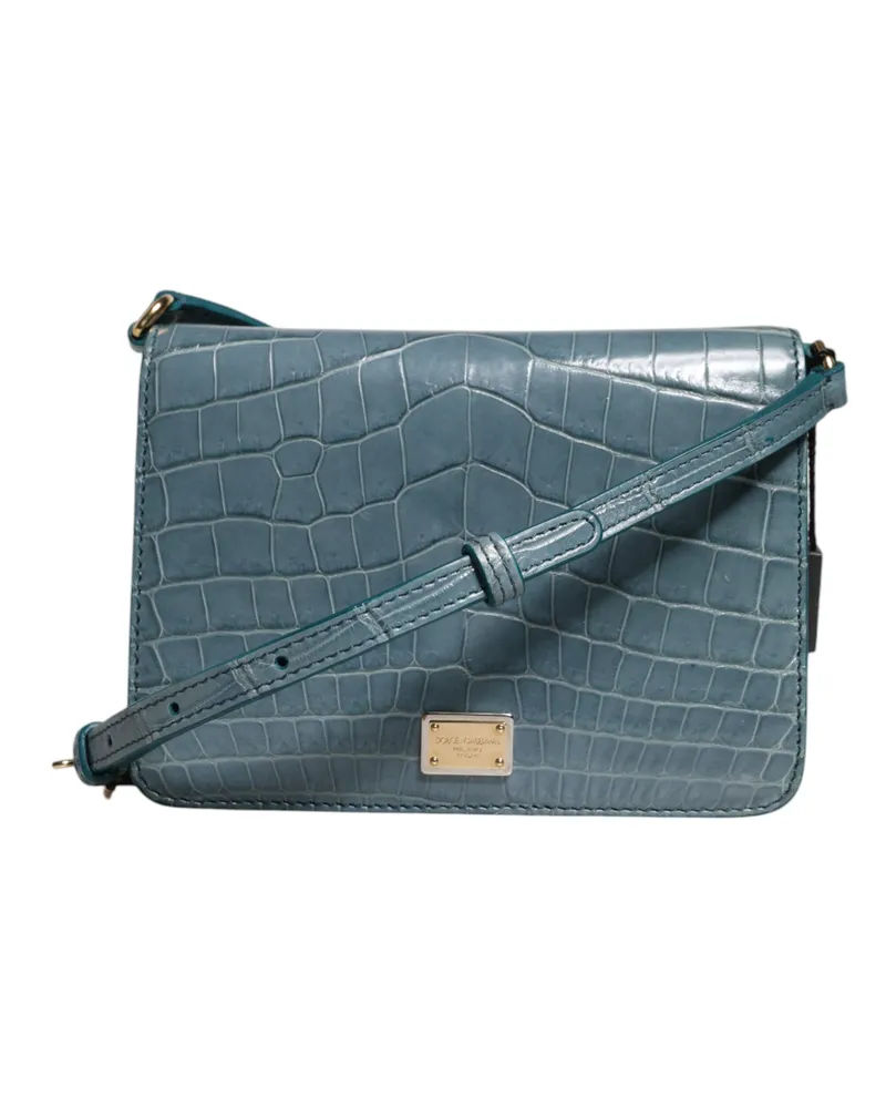 Dolce & Gabbana Women's Green Exotic Leather Dg Plaque Crossbody Mini Bag Crocodile 20lf Green