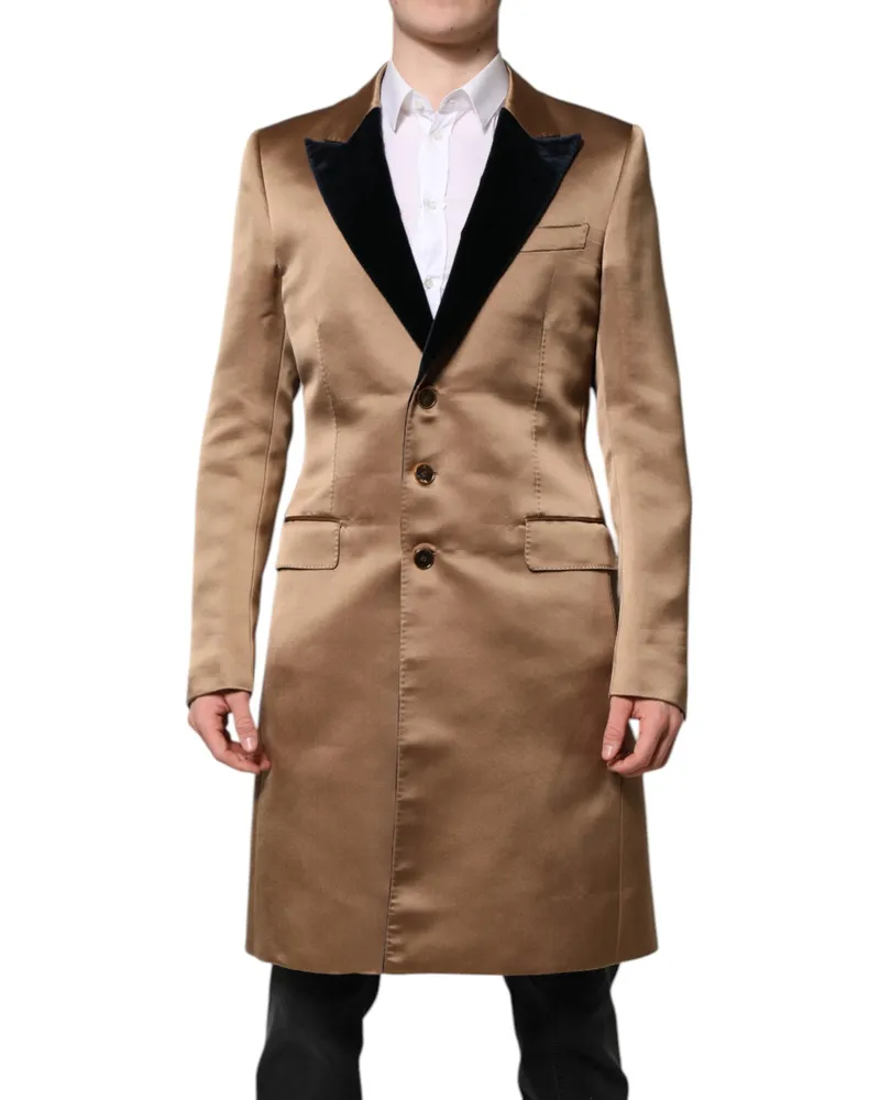 Dolce & Gabbana Men's Brown Silk Single Breasted Trench Coat Jacket Clothing Brown