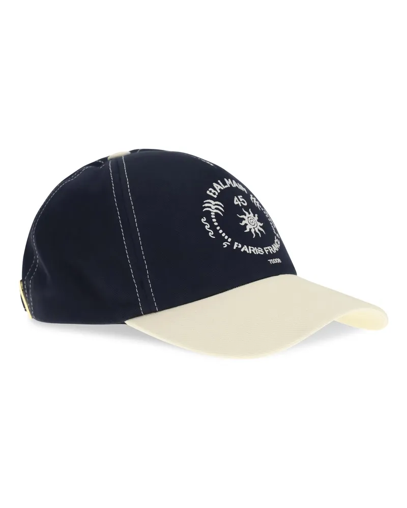 Balmain Men's Bicolor Baseball Cap With Logo Sfq Marine-Beige Clair Cotton Hats E Hairbands Marine/beige Navy