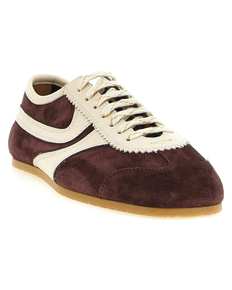 Dries van Noten Suede and Calfskin Panelled Sneakers Bordeaux