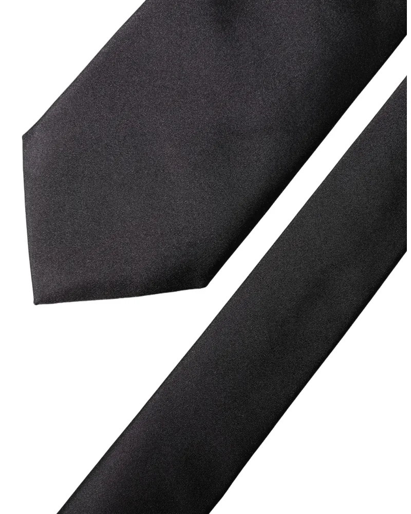 Dolce & Gabbana Black Satin Silk Adjustable Women Tied Necktie Tie Black