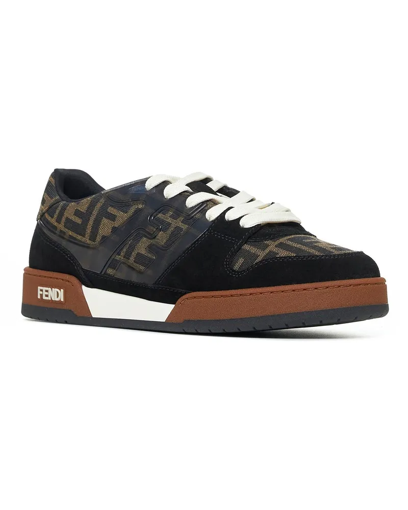 Fendi Men's Sneakers Match Black And Brown Calf Leather Trainers Black