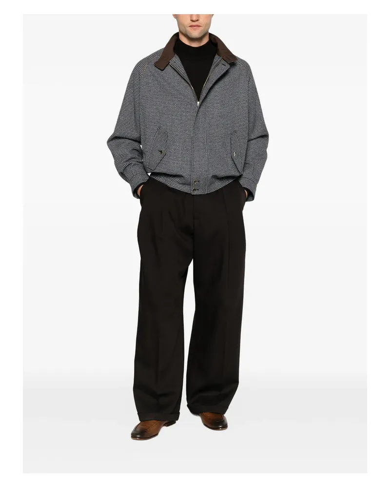 Drôle de Monsieur Stand-Collar Houndstooth Jacket — Navy Navy