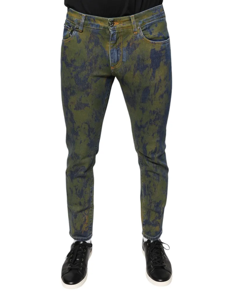 Dolce & Gabbana Blue Cotton Dye Slim Fit Men Denim Jeans Elastane Stretch Clothing Blue