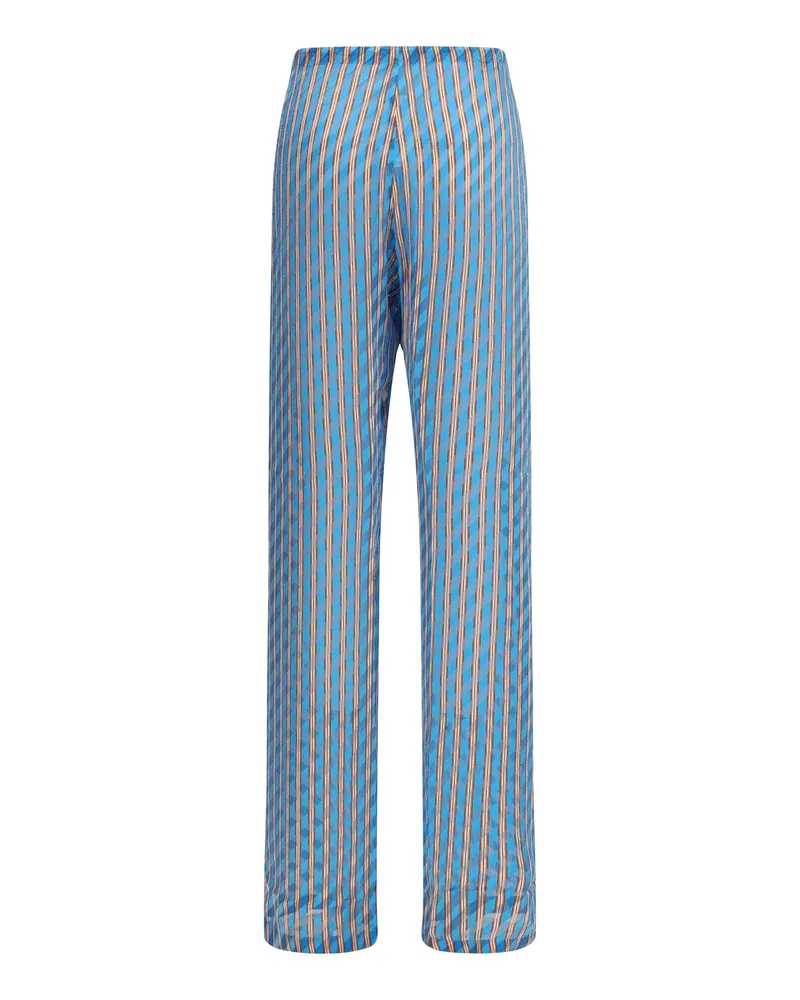 Dries van Noten Women's Pants Striped Turquoise Viscose Trousers Blue