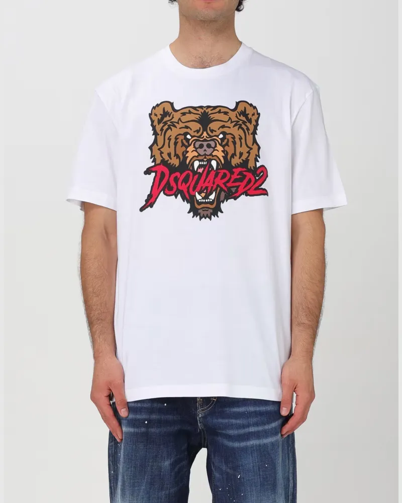 Dsquared2 Men's Bear Logo Regular Fit T-Shirt White Clothing > Polo & T-Shirts White