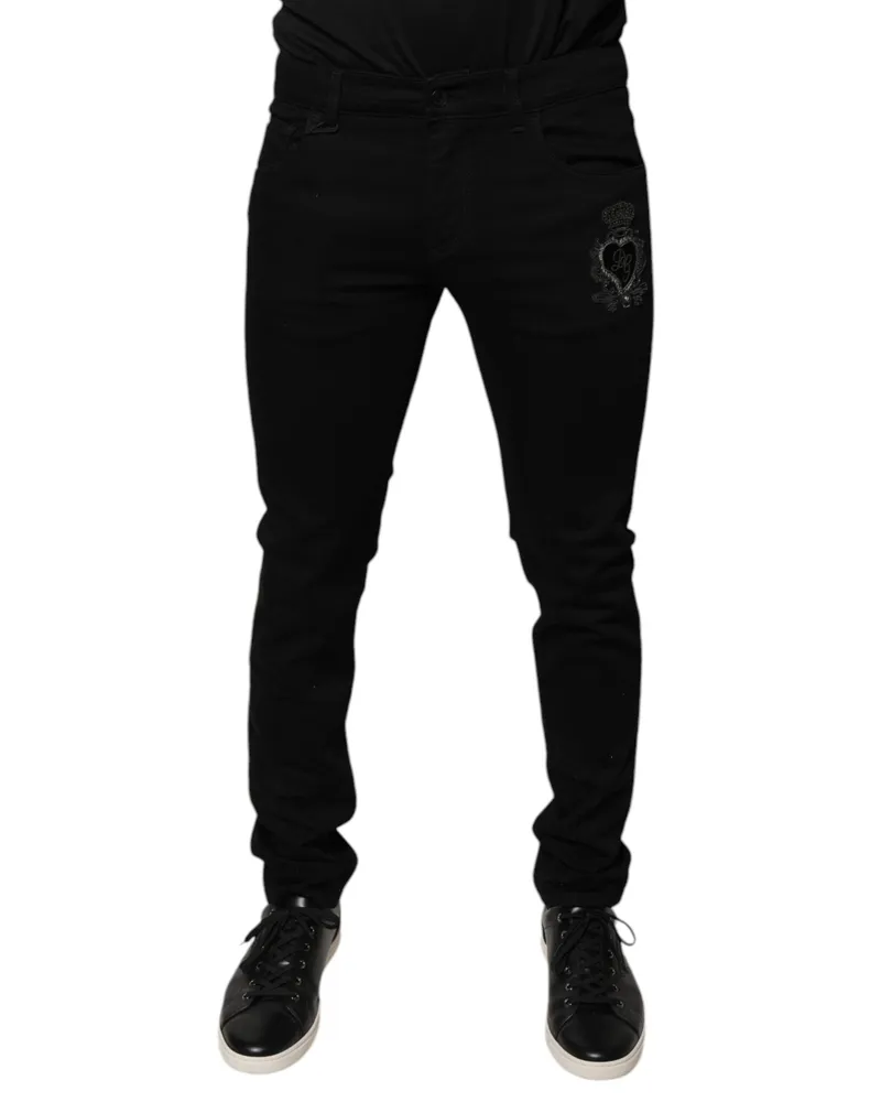 Dolce & Gabbana Men's Black Dg Crown Logo Cotton Skinny Denim Jeans Elastane Clothing Black