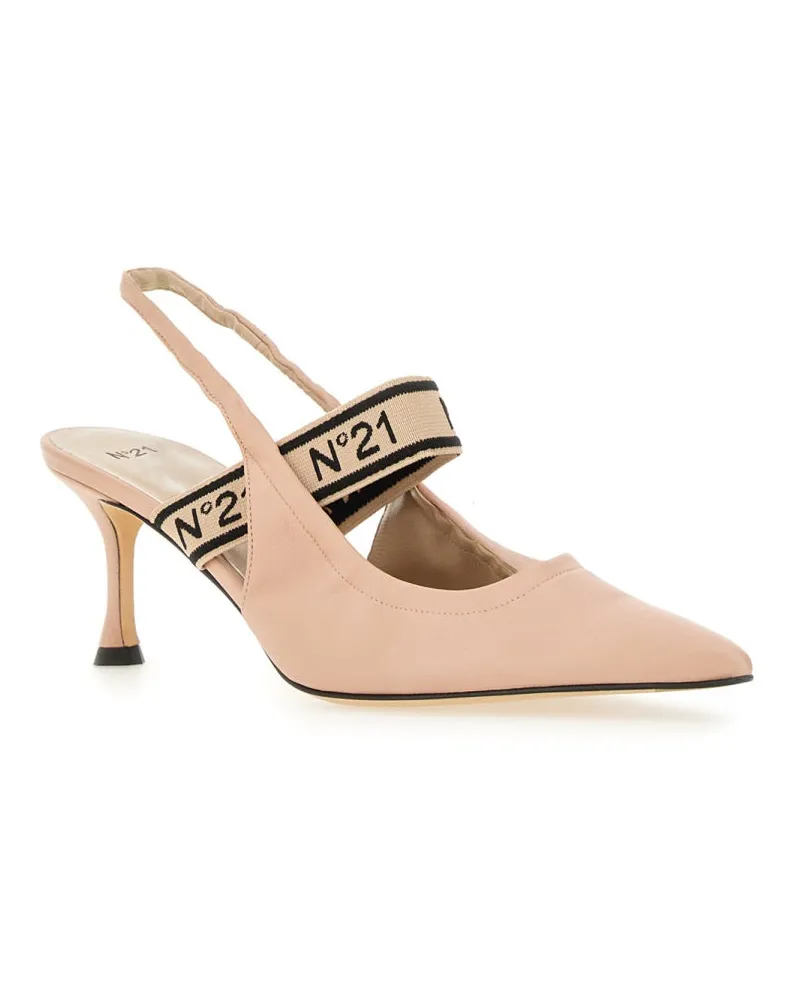 N° 21 Logo-Accented Leather Slingback Heel — Beige Beige